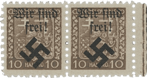 Moravská Ostrava | Sudetenland | Czechoslovakia german occupation 1939 | stamp overprint | Michel 2x (100 pcs) paired on parchment paper