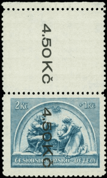 Aufdruck von Niklasdorf (Mikulovice) | Sudetenland | Die Postwertzeichnen des Sudetenlandes | Masaryk |Michel 99LSs