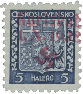 Sudetenland | czechoslovakian stamp overprint | german occupation | Karlovy Vary | Carlsbad | 1938 | Michel 1