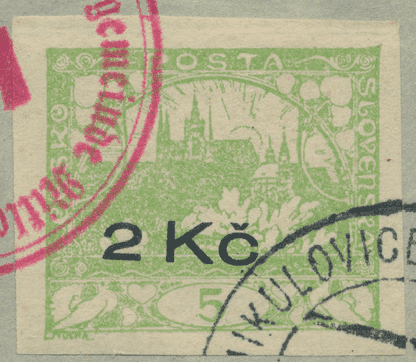 Aufdruck von Niklasdorf (Mikulovice) | Sudetenland | Die Postwertzeichnen des Sudetenlandes | Hradschin | Michel 11