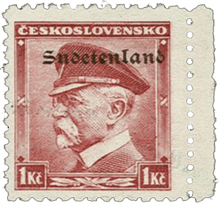 Konstantinovy Lázně overprint of czechoslovakian stamp | german occupation | 1938 | sudetenland crisis | Konstantinsbad Michel 11