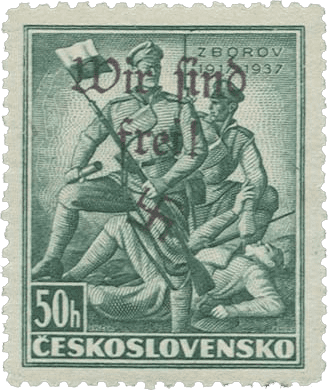 Vratislavice přetisk známky - sudety - sudetenland - Maffersdorf - 20. výročí bitvy u Zborova - Michel 116