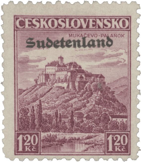 Konstantinovy Lázně overprint of czechoslovakian stamp | german occupation | 1938 | sudetenland crisis | Konstantinsbad Michel 12