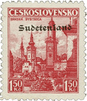Konstantinovy Lázně overprint of czechoslovakian stamp | german occupation | 1938 | sudetenland crisis | Konstantinsbad Michel 13