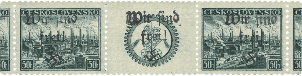 Vratislavice přetisk známky - sudety - sudetenland - Maffersdorf - Výstavy v Plzni a Košicích - Michel 134