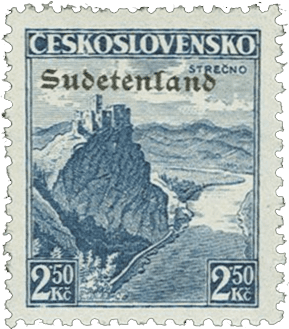 Konstantinovy Lázně overprint of czechoslovakian stamp | german occupation | 1938 | sudetenland crisis | Konstantinsbad Michel 16