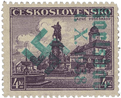 Sudetenland | czechoslovakian stamp overprint | german occupation | Karlovy Vary | Carlsbad | 1938 | Michel 17