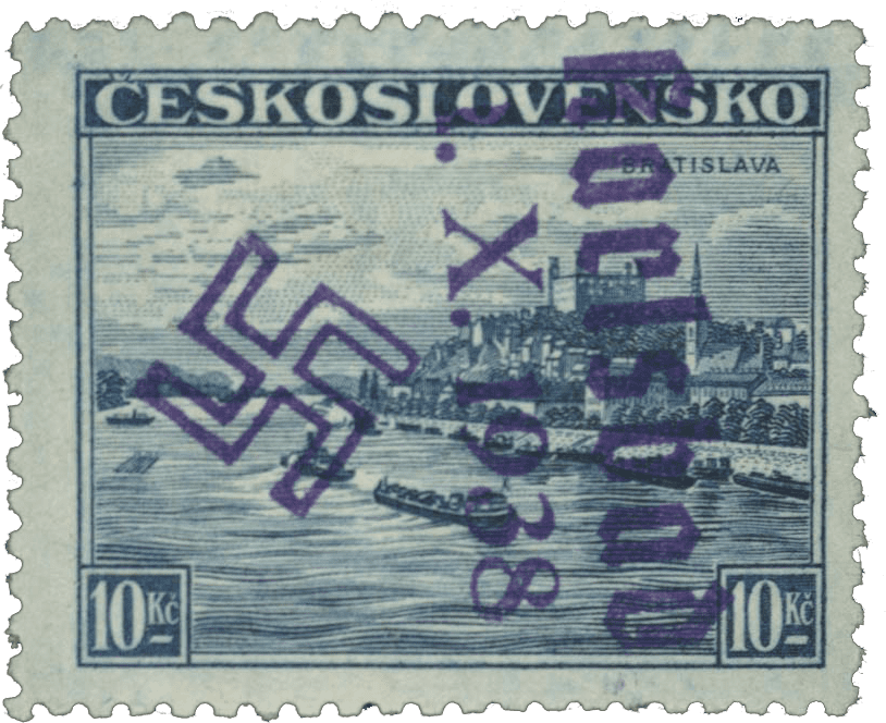 Sudetenland | czechoslovakian stamp overprint | german occupation | Karlovy Vary | Carlsbad | 1938 | Michel 19 fs