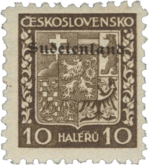 Konstantinovy Lázně overprint of czechoslovakian stamp | german occupation | 1938 | sudetenland crisis | Konstantinsbad Michel 2.