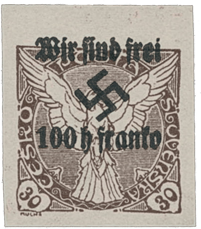 Rumburk | Rumburg | Sudetenland stamp overprint 1938 | German occupation of Czechoslovakia | Sudeten | postage stamp overprints | Michel 21 Rumburg