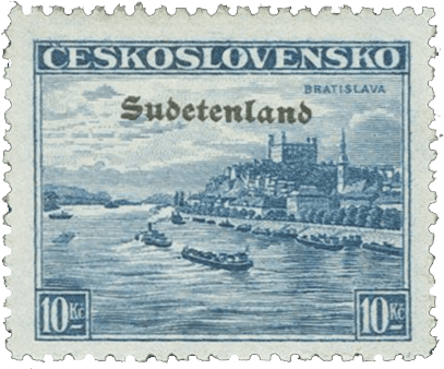 Konstantinovy Lázně overprint of czechoslovakian stamp | german occupation | 1938 | sudetenland crisis | Konstantinsbad Michel 21