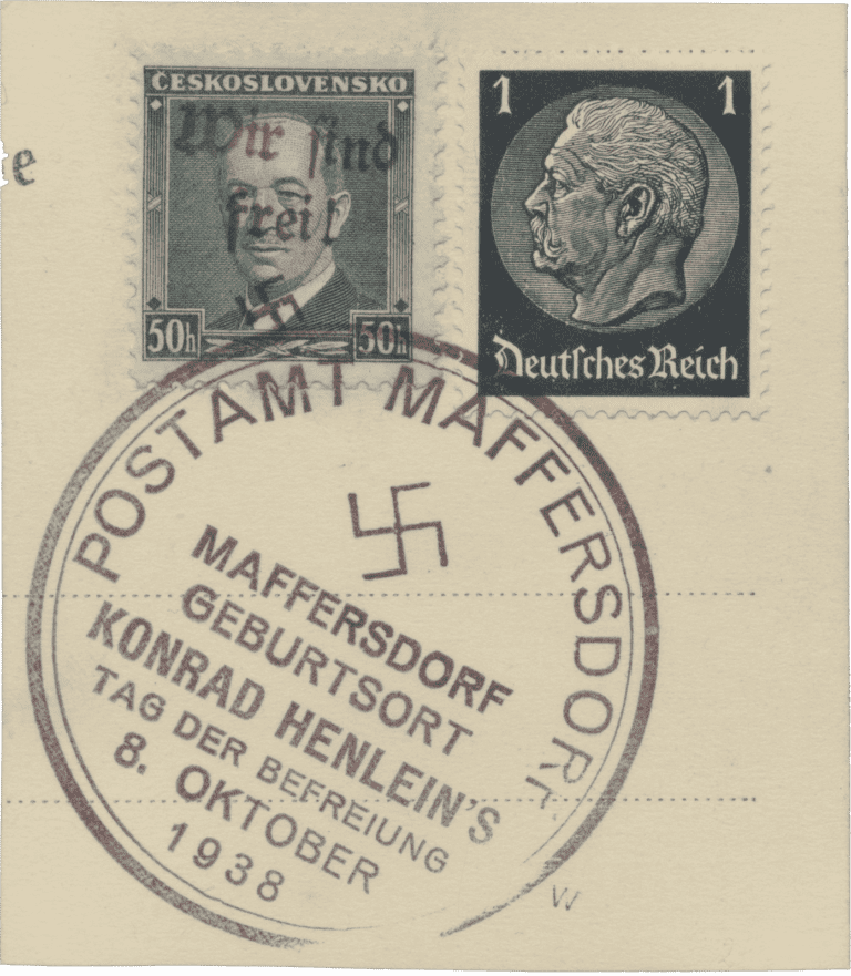Vratislavice stamp overprint | Sudetenland | german occupation of Czechoslovakia 1938 | Maffersdorf | Michel 22