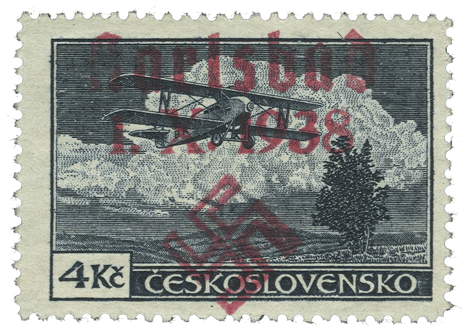 Sudetenland | czechoslovakian stamp overprint | german occupation | Karlovy Vary | Carlsbad | 1938 | Michel 24