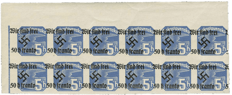 Rumburk přetisk známky - sudety - sudetenland - Rumburg | Block of 12 stamps, no. 25 F (greatly shifted overprint)