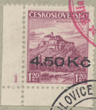 Aufdruck von Niklasdorf (Mikulovice) | Sudetenland | Die Postwertzeichnen des Sudetenlandes | Mukacevo-Palanok | Michel 24