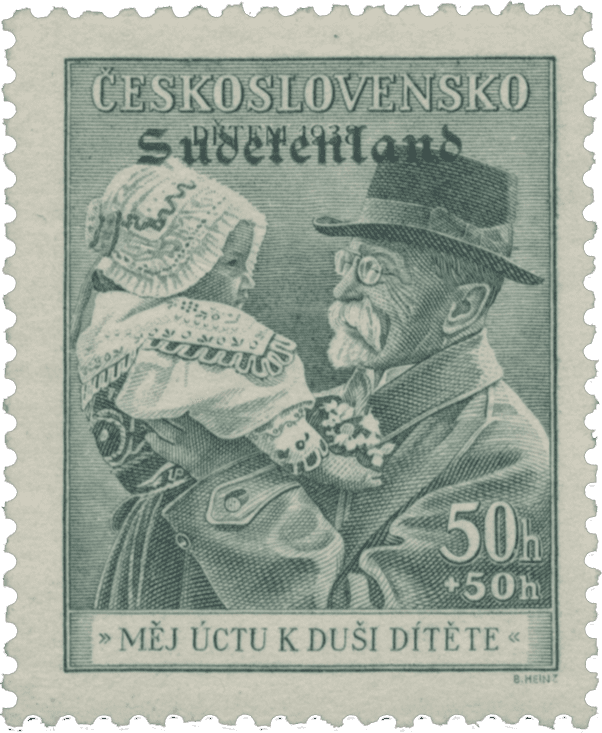 Konstantinovy Lázně overprint of czechoslovakian stamp | german occupation | 1938 | sudetenland crisis | Konstantinsbad Michel 26 Masaryk