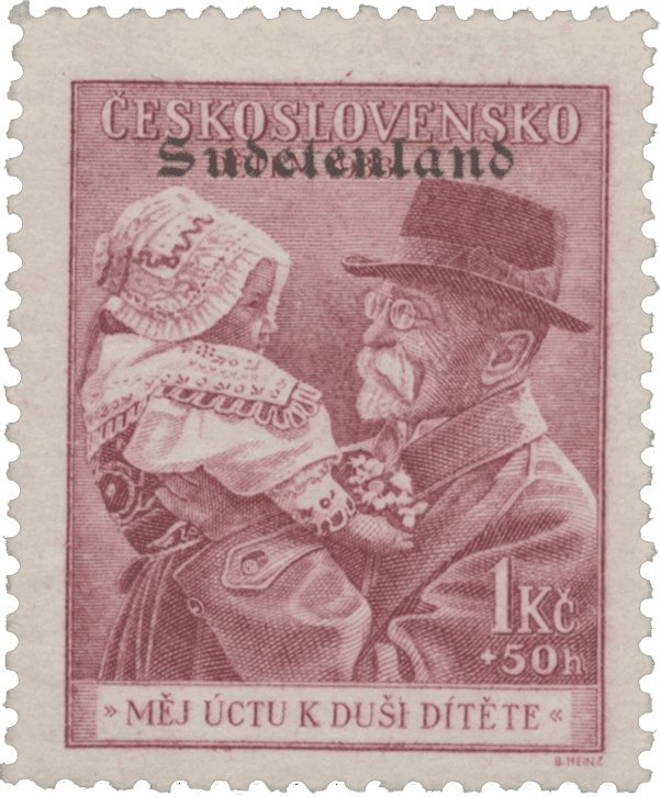 Konstantinovy Lázně overprint of czechoslovakian stamp | german occupation | 1938 | sudetenland crisis | Konstantinsbad Michel 27 Masaryk