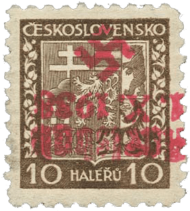 Sudetenland | czechoslovakian stamp overprint | german occupation | Karlovy Vary | Carlsbad | 1938 | Michel 2FK