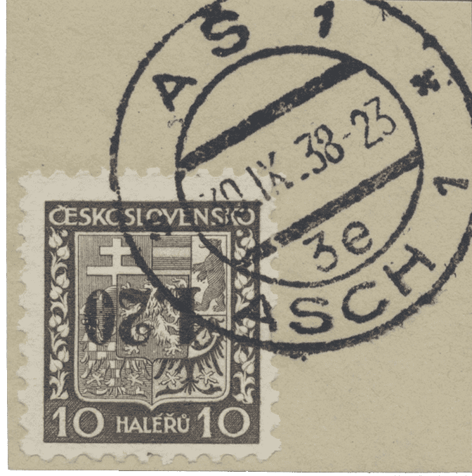 Aš přetisk známky - sudety - sudetenland - státní znak - Michel 2 K