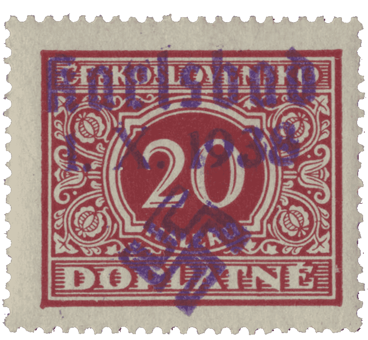 Sudetenland | czechoslovakian stamp overprint | german occupation | Karlovy Vary | Carlsbad | 1938 | Michel catalogue 32