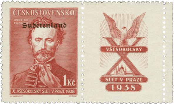 Konstantinovy Lázně overprint of czechoslovakian stamp | german occupation | 1938 | sudetenland crisis | Konstantinsbad Michel 32 ZFw Fugner