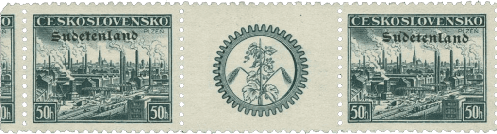 Konstantinovy Lázně overprint of czechoslovakian stamp | german occupation | 1938 | sudetenland crisis | Konstantinsbad Michel 34 WZ
