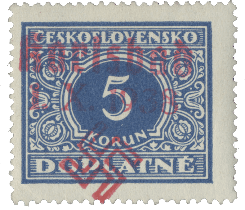 Sudetenland | czechoslovakian stamp overprint | german occupation | Karlovy Vary | Carlsbad | 1938 | Michel catalogue 39