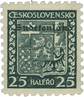 Konstantinovy Lázně overprint of czechoslovakian stamp | german occupation | 1938 | sudetenland crisis | Konstantinsbad Michel 4