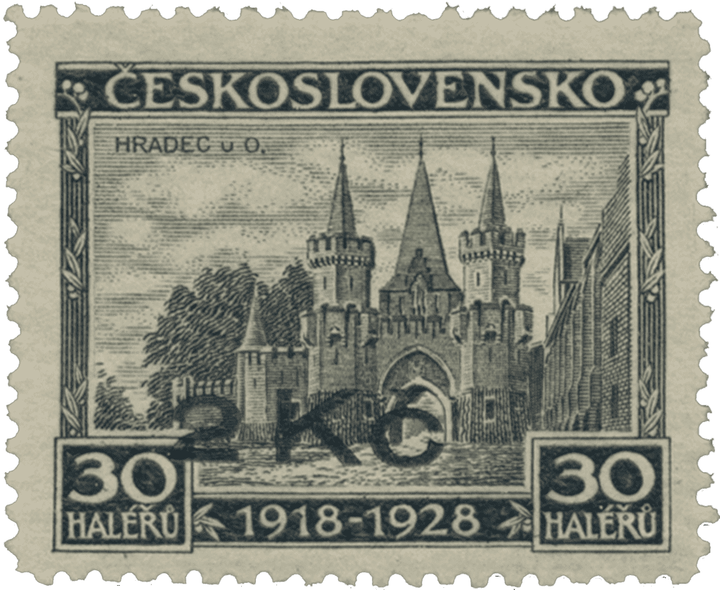 Aufdruck von Niklasdorf (Mikulovice) | Sudetenland | Die Postwertzeichnen des Sudetenlandes | Tschecho-Slowakische Briefmarke | Schloss Gratz | Michel 49