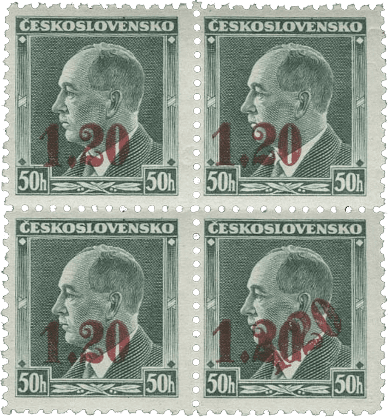 As | Asch | Sudetenland postage stamp overprint 1938 - Michel 4 a DD (1x), 4 a (3x) | Sudets | Czechoslovakia | nazi occupation