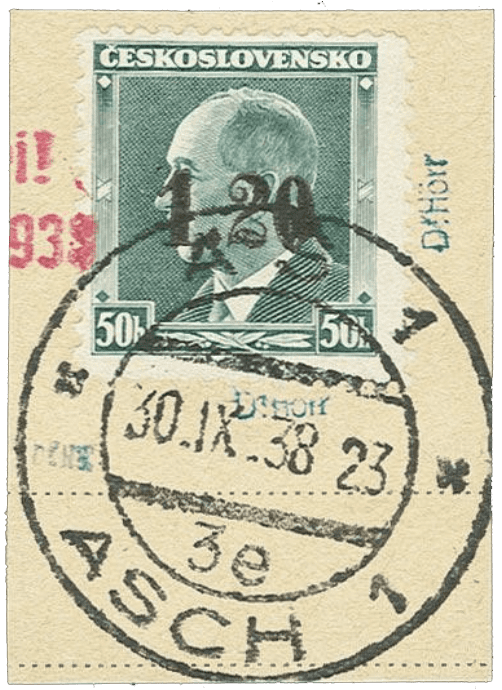 Aš stamp overprint | Sudetenland - sudety - sudetenland - - Michel 4 b 30.IX.38 23 Hours