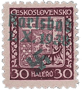 Sudetenland | czechoslovakian stamp overprint | german occupation | Karlovy Vary | Carlsbad | 1938 | Michel 5