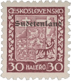 Konstantinovy Lázně overprint of czechoslovakian stamp | german occupation | 1938 | sudetenland crisis | Konstantinsbad Michel 5