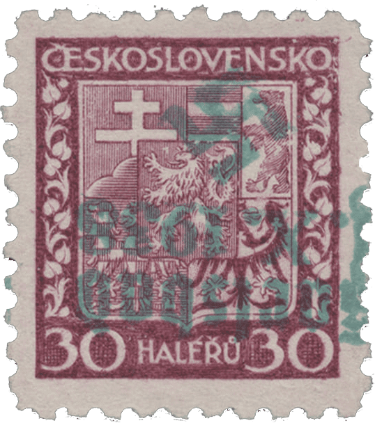 Sudetenland | czechoslovakian stamp overprint | german occupation | Karlovy Vary | Carlsbad | 1938 | Michel 5K