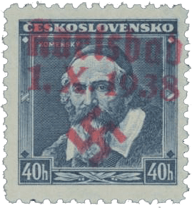 Sudetenland | czechoslovakian stamp overprint | german occupation | Karlovy Vary | Carlsbad | 1938 | Michel 6