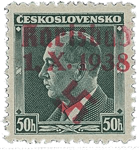 Sudetenland | czechoslovakian stamp overprint | german occupation | Karlovy Vary | Carlsbad | 1938 | Michel 7