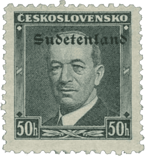 Konstantinovy Lázně overprint of czechoslovakian stamp | german occupation | 1938 | sudetenland crisis | Konstantinsbad Michel 7