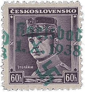 Sudetenland | czechoslovakian stamp overprint | german occupation | Karlovy Vary | Carlsbad | 1938 | Michel 8