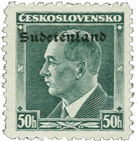 Konstantinovy Lázně overprint of czechoslovakian stamp | german occupation | 1938 | sudetenland crisis | Konstantinsbad Michel 8
