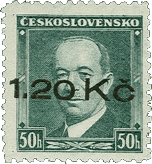 Aufdruck von Niklasdorf (Mikulovice) | Sudetenland | Die Postwertzeichnen des Sudetenlandes | Benes | Michel 9