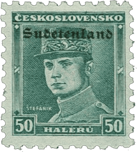 Konstantinovy Lázně overprint of czechoslovakian stamp | german occupation | 1938 | sudetenland crisis | Konstantinsbad Michel 9