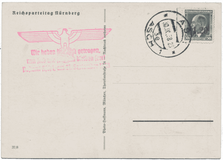 Aš stamp overprint | Sudetenland - sudety - sudetenland - Fronthilfekarte - propaganda card - Michel 4a
