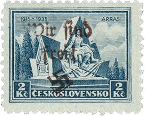 Vratislavice přetisk známky - sudety - sudetenland - Maffersdorf - 20. výročí bitvy u Arrasu - Michel 103