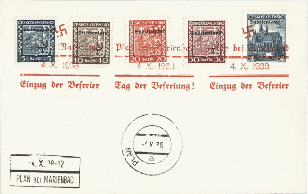 Letter 1938 Sudety | Sudetenland | overprint of czechoslovakian stamp | german occupation | 1938 | sudetenland crisis | Konstantinsbad | Plan bei Marienbad