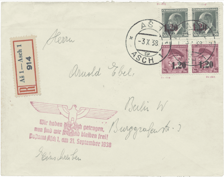 Aš přetisk známky - sudety - sudetenland - Fronthilfekarte - poštou prošlý dopis