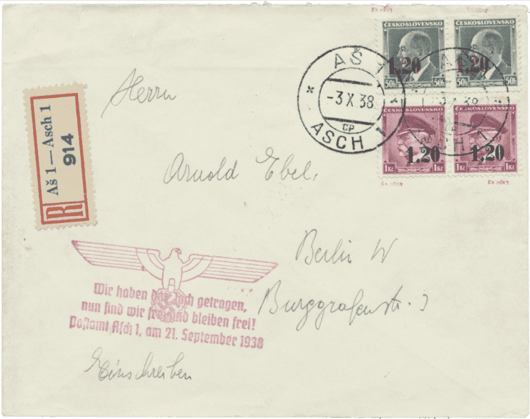 Sudetenland | german occupation | Czehoslovakia | Letter sent to Berlin with 4 a (2x) and 5 (2x) stamped Berlin 4.10.1938