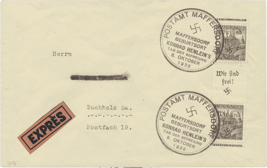 Letter with 35 SZ II (commemorative stamp used for posting) | Sudetenland | Maffersdorf