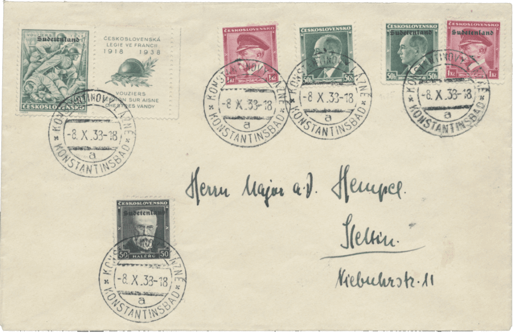 Letter 1938 Sudety | Sudetenland | overprint of czechoslovakian stamp | german occupation | 1938 | sudetenland crisis | Konstantinsbad