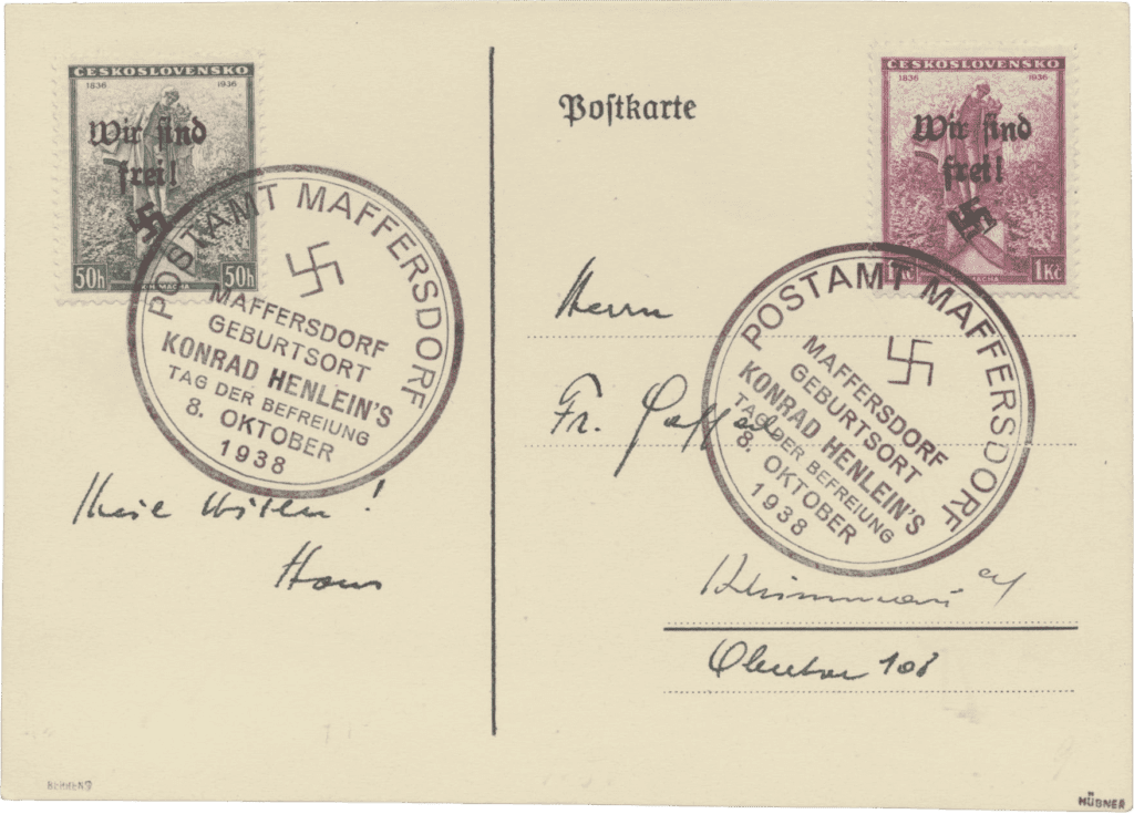 Letter 1938 Sudety | Sudetenland | Maffersdorf | Macha | Letter with 111 a 112 (commemorative stamp used for posting