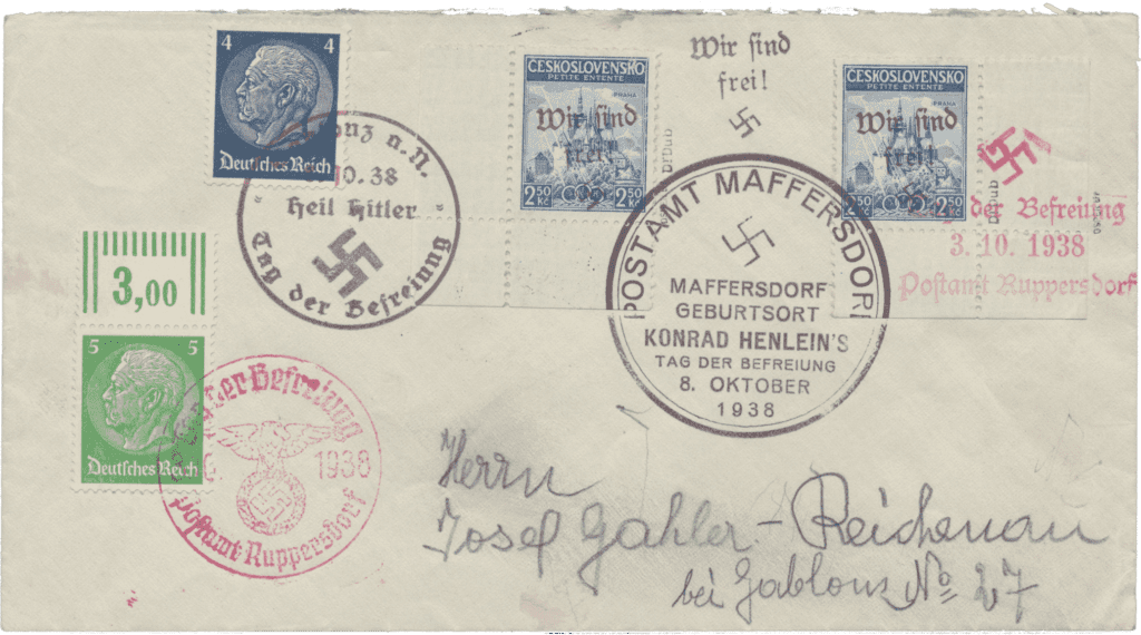 Letter 1938 Sudety | Sudetenland | Maffersdorf | Letter with 119 x 2 to Jablonec and with mixed franking | Czechoslovakia | german occupation